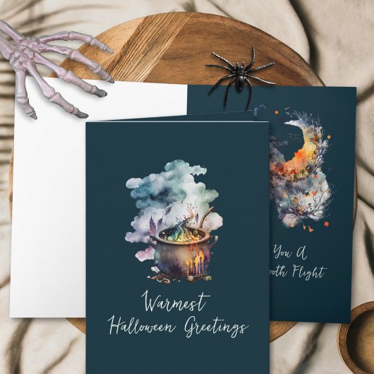 コールドロンおもしろいヴィンテージ怖いほうき魔女ハロウィーン カード