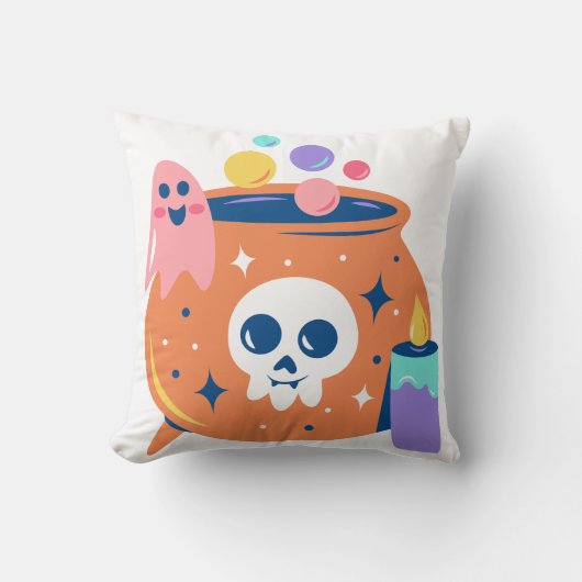 コールドロン不気味幽霊キャンドルハロウィンアートデザイン クッション (正面)