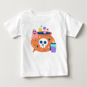 コールドロン不気味幽霊キャンドルハロウィンアートデザイン ベビーTシャツ