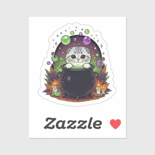 コールドロン折り – かわいいスコットランド折り魔女ハロウィーン シール (シート)