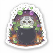 コールドロン折り – かわいいスコットランド折り魔女ハロウィーン シール (正面)