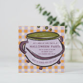 コールドロ市松模様にン水色ハローウィンパーティ 招待状 (スタンド正面)