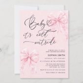 コールド外エレガントピンク弓ガールベイビーシャワー 招待状 (正面)