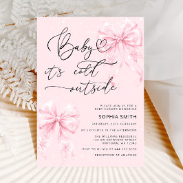 コールド外エレガントピンク弓ガールベイビーシャワー 招待状