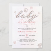 コールド外部ライン石グリッターガールベビーシャワー 招待状 (正面)