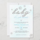 コールド外部ライン石グリッターボーイベビーシャワー 招待状 (正面)