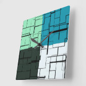 コールホワイトティール(緑がかった色)グリーンアクアブルーモダンパターン スクエア壁時計 (傾斜)