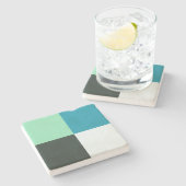コールホワイトティール（緑がかった色）グリーンアクアブルーモダンパターン ストーンコースター (横)