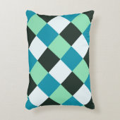 コールホワイトティール（緑がかった色）グリーンブルーアクアターコイズプレイド アクセントクッション (正面(垂直))
