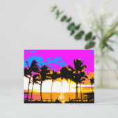 コーレイタイガー1980Sレトロヴィンテージパームツリーズサンセット ポストカード (スタンド正面)