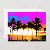 コーレイタイガー1980Sレトロヴィンテージパームツリーズサンセット ポストカード (正面/裏面)