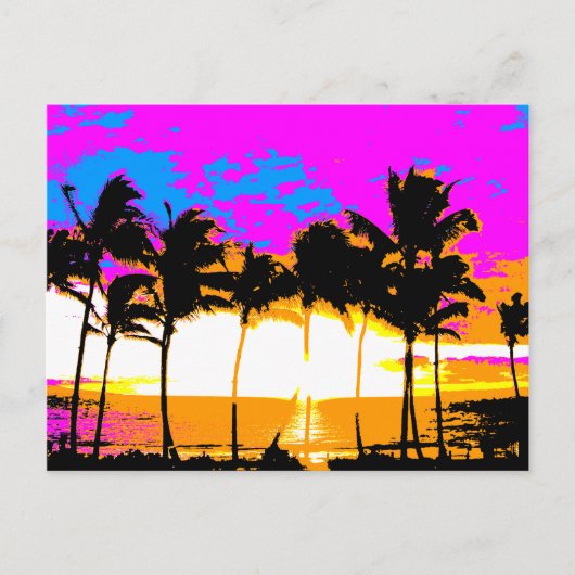 コーレイタイガー1980Sレトロヴィンテージパームツリーズサンセット ポストカード (正面)