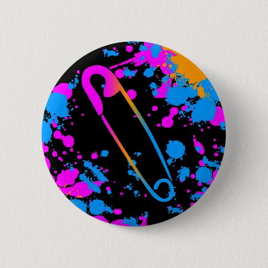 コーレイタイガー80sレトロパンク安全ピン（ばちゃばちゃ）跳ねる 缶バッジ (正面)