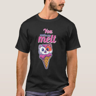 コーンに入れてかわいい猫アイスクリームラヴを溶かす Tシャツ