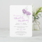 コーンは紫色の灰色の冬の結婚式の再スケジュール 招待状 (スタンド正面)