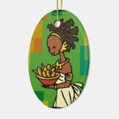 コーンをボウルに入れたアフリカ人女性 セラミックオーナメント (左)