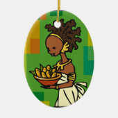 コーンをボウルに入れたアフリカ人女性 セラミックオーナメント (正面)