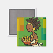 コーンをボウルに入れたアフリカ人女性 マグネット (正面/裏面)