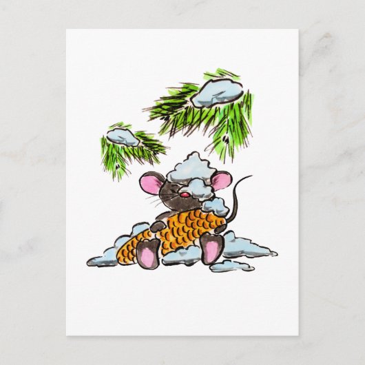 コーンを使ったクリスマスと新年のマウス ポストカード (正面)