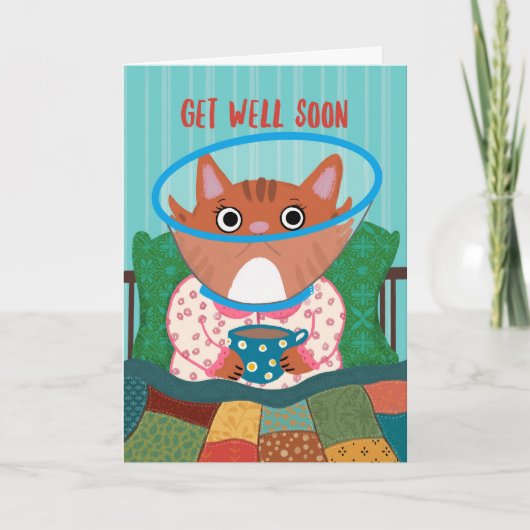 コーンを着た猫はすぐに元気になる サンキューカード (正面)