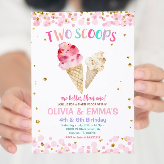 コーンアイスクリーム共同誕生日パーティーの招待 招待状