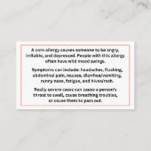 コーンアレルギー認識度コールカード コーリングカード (裏面)