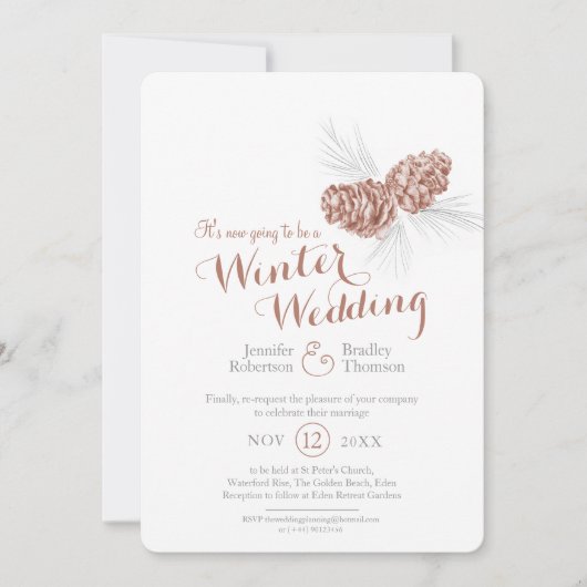 コーンアート茶色の灰色の冬の結婚式の再予定 招待状 (正面)