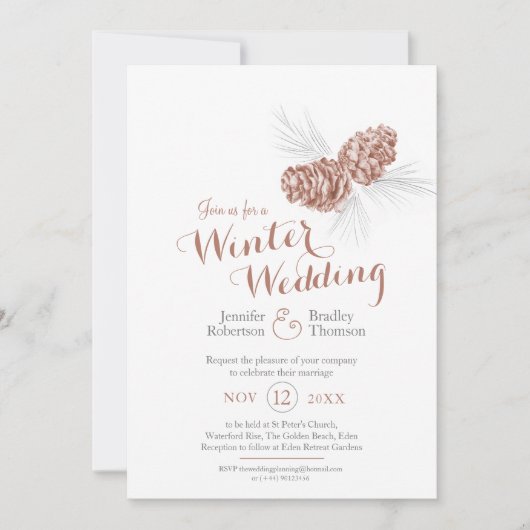 コーンアート茶色の灰色の冬の結婚式の写真 招待状 (正面)