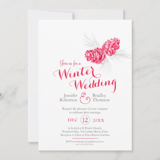 コーンアート赤い灰色の冬の結婚式の写真 招待状 (正面)