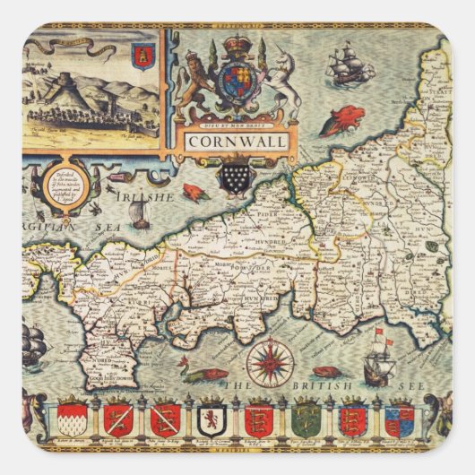 コーンウォールの地図 スクエアシール (正面)