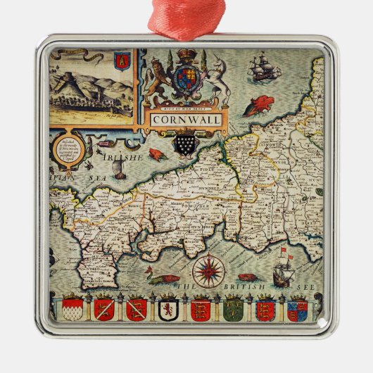 コーンウォールの地図 メタルオーナメント (正面)