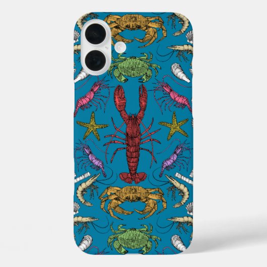 コーンウォール甲殻類ダマスクポップ・アートのブルー Case-Mate iPhoneケース (裏面)