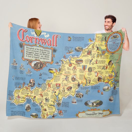 コーンウォール、イギリスの地図 フリースブランケット (インサイチュ)