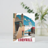 コーンウォール、港、そして丘の上の家、ヴィンテージ ポストカード (スタンド正面)