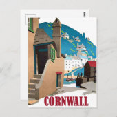コーンウォール、港、そして丘の上の家、ヴィンテージ ポストカード (正面/裏面)