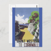 コーンウォー素晴らしル・ヴィンテージ旅行ポスターへ西へ ポストカード (正面/裏面)
