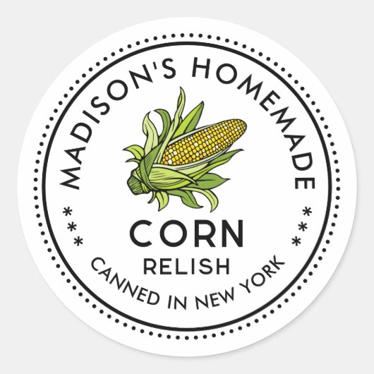 コーンコブのアイコン付きコーン風味のラベル ラウンドシール (正面)