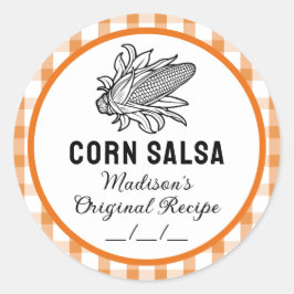 コーンサルサステッカー　オレンジのチェック柄付き ラウンドシール