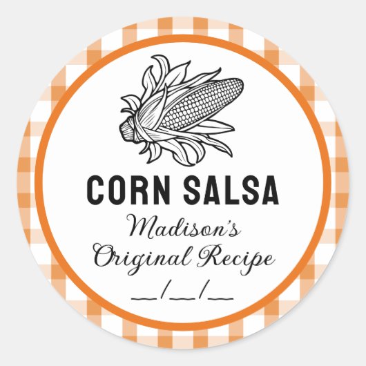 コーンサルサステッカー　オレンジのチェック柄付き ラウンドシール (正面)