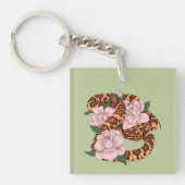 コーンスネークピンク花グリーン キーホルダー (正面)