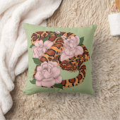 コーンスネークピンク花グリーン クッション (ブランケット)