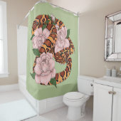 コーンスネークピンク花グリーン シャワーカーテン (インサイチュ)