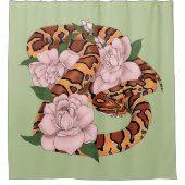 コーンスネークピンク花グリーン シャワーカーテン (正面)