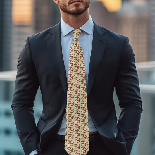 コーンスネークピンク花グリーン ネクタイ