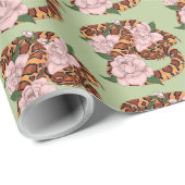 コーンスネークピンク花グリーン ラッピングペーパー (ロールコーナー)