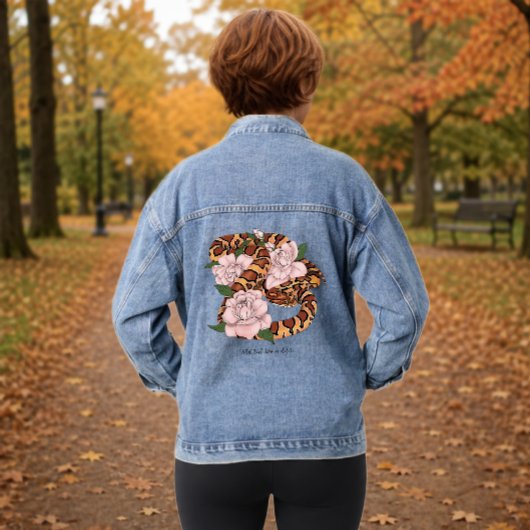 コーンスネーク ピンクの花 緑 デニムジャケット
