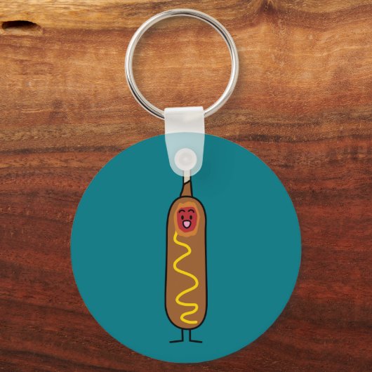 コーンドッグコーンドッグマスタード深い揚げソーセージの犬 キーホルダー (正面)
