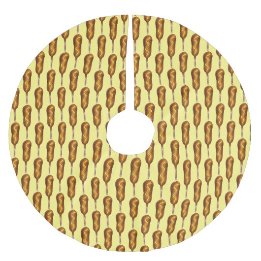 コーンドッグスティックホットコーンドッグホットドッグイエローマスタード ブラッシュドポリエステルツリースカート (正面)