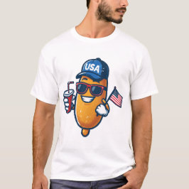コーンドッグ 4th July アメリカ愛国心Tシャツ 面白い Tシャツ