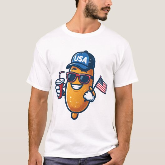 コーンドッグ 4th July アメリカ愛国心Tシャツ 面白い Tシャツ (正面)